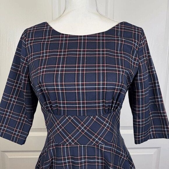 Hell Bunny Peeble 50's Dress Tartan Blue Circle Skirt 3/4 sleeve Size Medium - Picture 3 of 14